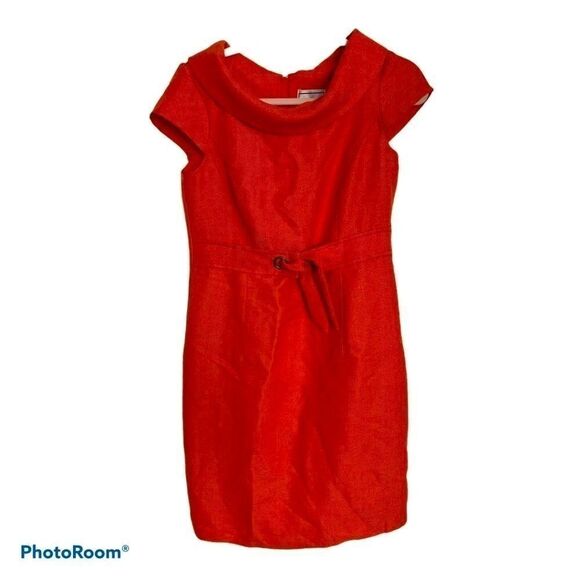 Vintage 70’s 80’s Orange Cap Sleeve Karin Stevens Petites Sheath Dress - Picture 1 of 12